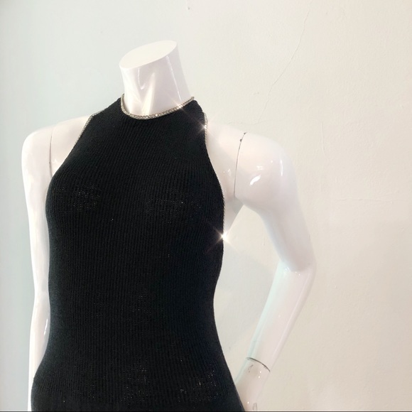 SOLD • VTG 1970’s Black Rhinestones Halter Dress - Picture 3 of 6